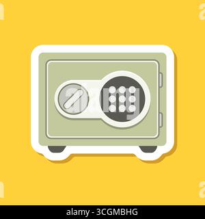 Icona con adesivo di sicurezza per banche metalliche in stile piatto. Illustrazione vettoriale del vault su sfondo isolato. Concetto di business della firma dello storage. Illustrazione Vettoriale