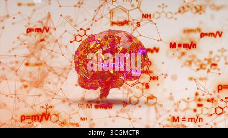 Cervello con concetto di formule. Rendering 3d generato dal computer Foto Stock