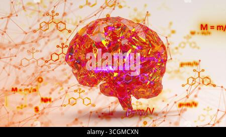 Cervello con concetto di formule. Rendering 3d generato dal computer Foto Stock