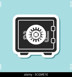 Icona con adesivo di sicurezza per banche metalliche in stile piatto. Illustrazione vettoriale del vault su sfondo isolato. Concetto di business della firma dello storage. Illustrazione Vettoriale