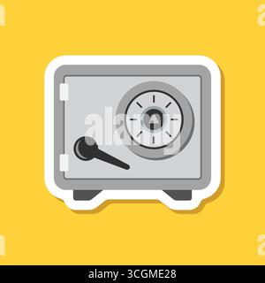 Icona con adesivo di sicurezza per banche metalliche in stile piatto. Illustrazione vettoriale del vault su sfondo isolato. Concetto di business della firma dello storage. Illustrazione Vettoriale