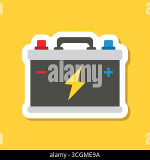 Icona dell'adesivo delle batterie alcaline per auto in stile piatto. Illustrazione del vettore dell'accumulatore dell'auto su sfondo isolato. Cartello ricarica accumulatore Illustrazione Vettoriale