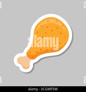 Icona dell'adesivo della gamba di pollo in stile piatto. Illustrazione vettoriale del menu fast food su sfondo isolato. Il concetto di business di una bacchetta di tamburi. Illustrazione Vettoriale