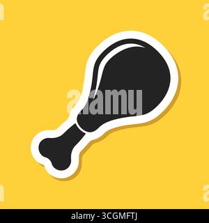 Icona dell'adesivo della gamba di pollo in stile piatto. Illustrazione vettoriale del menu fast food su sfondo isolato. Il concetto di business di una bacchetta di tamburi. Illustrazione Vettoriale