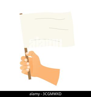 la mano che regge una bandiera bianca simboleggia tipicamente la resa, la pace o la tregua in vari contesti, come la guerra o le negoziazioni - illustrazione vettoriale Illustrazione Vettoriale