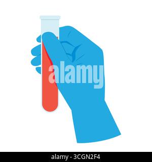 scienziato mano che tiene la provetta di prova con il campione di sangue; laboratorio, concetto di ricerca medica - illustrazione vettoriale Illustrazione Vettoriale