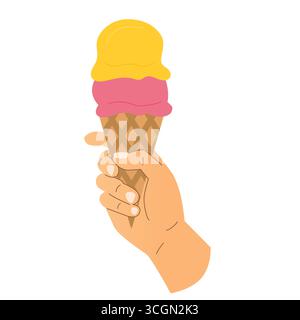 mano che tiene un gelato in un cono di cialda; concetto estate, dolcezza e gioia - illustrazione vettoriale Illustrazione Vettoriale