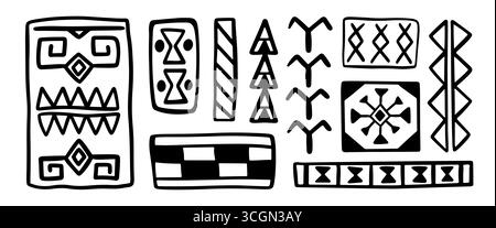 Simboli di icone tribali hawaiane, set di forme geometriche Illustrazione Vettoriale