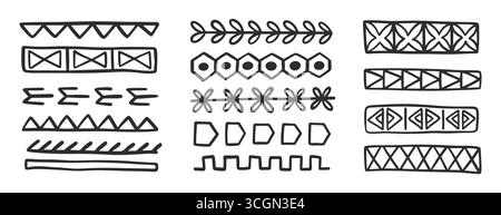 Set di linee geometriche per divisori tribali hawaiani Illustrazione Vettoriale