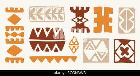 Simboli di icone tribali hawaiane, set di forme geometriche Illustrazione Vettoriale