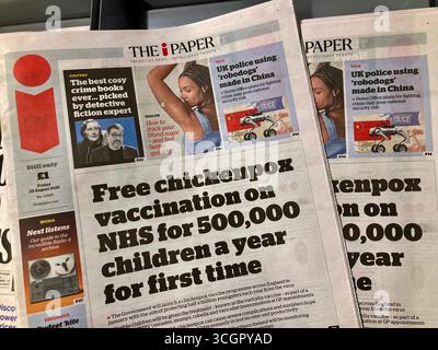 Un giornale britannico riporta la vaccinazione gratuita della varicella sul sistema sanitario nazionale per i bambini inglesi Foto Stock