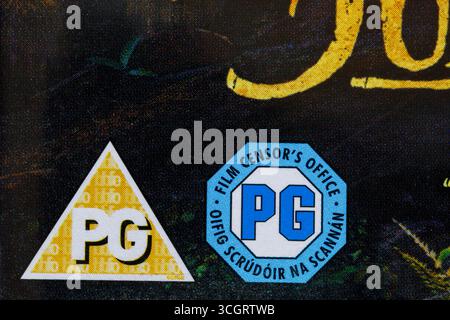 CLASSIFICAZIONE PG su DVD case PG Film censore ufficio Foto Stock
