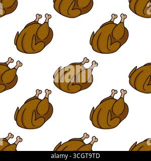 Motivo vettoriale senza cuciture con polli arrostiti, ideale per il giorno del Ringraziamento o per i disegni a tema autunnale, che sfoggia un divertente stile cartoni animati con marrone e. Illustrazione Vettoriale