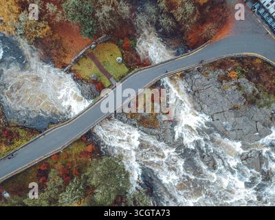 Cascate di Dochart dall'aria Foto Stock