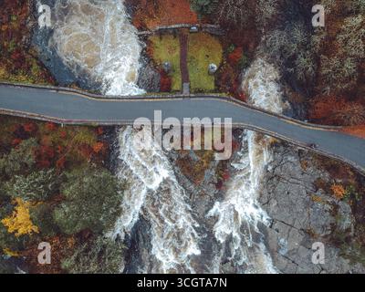 Cascate di Dochart dall'aria Foto Stock