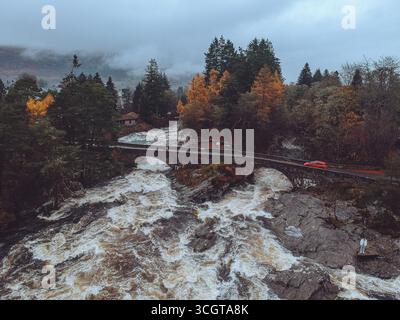 Cascate di Dochart dall'aria Foto Stock
