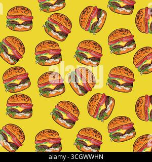 Hamburger in stile vintage e colori splendidi Illustrazione Vettoriale