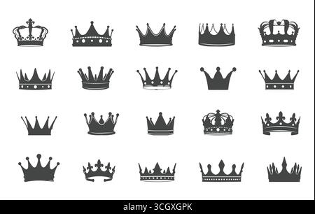 Crown SVG, Crown silhouette, Royal Crown SVG, King Crown SVG, Queen Crown SVG, principessa Corona SVG, principessa Tiara SVG, vettore Corona. Illustrazione Vettoriale