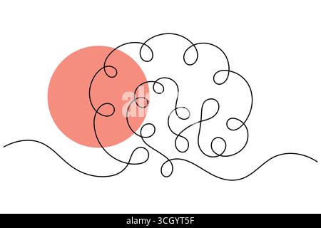 Astratto cervello umano, vettore artistico a una linea, creativo minimalista, Continuous Drawing Design. illustrazione Illustrazione Vettoriale