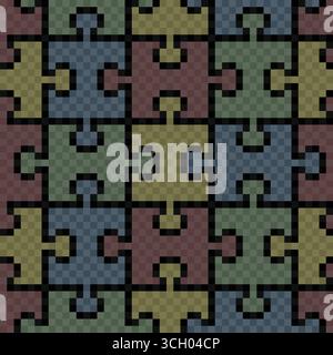 Sfondo pixel a colori senza interruzioni con puzzle. Illustrazione Vettoriale