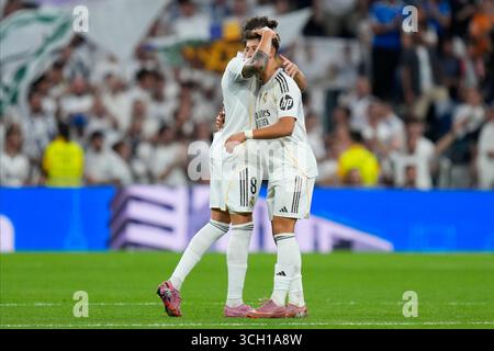 Madrid, Spagna. 30 agosto 2025. Arda Guler del Real Madrid CF durante la partita della Liga EA Sports tra il Real Madrid CF e l'RCD Mallorca giocata allo stadio Santiago Bernabeu il 30 agosto 2025 a Madrid. (Foto di Cesar Cebolla/PRESSIN) credito: PRESSINPHOTO SPORTS AGENCY/Alamy Live News Foto Stock