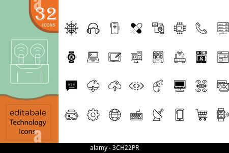 Set diversificato di icone di design piatto per la tecnologia e le applicazioni aziendali Illustrazione Vettoriale