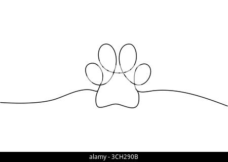 Disegno nero a linea singola di una zampa di cane stampa zampa animale Illustrazione Vettoriale