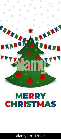 buon natale, felice biglietto di auguri per il nuovo anno, sfondo. Albero di Natale, neve. Design creativo per cartoline, inviti, biglietti d'auguri, banner. Festa Illustrazione Vettoriale