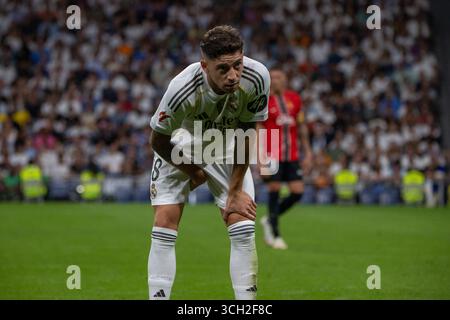 Madrid, Spagna. 30 agosto 2025. Fede Valverde, Real Madrid visto in azione durante la partita EA SPORTS la Liga 2025-2026 tra Real Madrid e Real Mallorca allo stadio Santiago Bernabéu. Risultati finali: Real Madrid 2 - 1 Real Mallorca. Credito: SOPA Images Limited/Alamy Live News Foto Stock