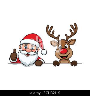 Allegra illustrazione festiva di Babbo Natale e renne Illustrazione Vettoriale