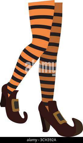 Le gambe delle streghe di Halloween volano su Broomstick Illustrazione Vettoriale