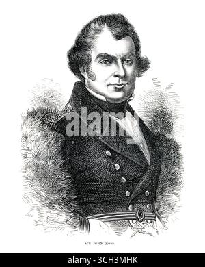 Ritratto inciso dell'ufficiale navale britannico ed esploratore John Ross 1777 - 1856 Foto Stock