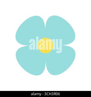 Fiore blu minimalista con centro giallo su sfondo bianco. Carino elemento floreale cartoni animati. Illustrazione vettoriale Illustrazione Vettoriale