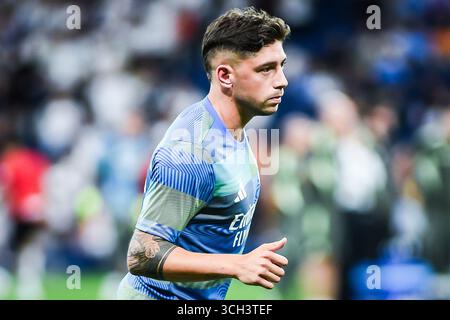 Madrid, Espagne. 30 agosto 2025. Federico VALVERDE del Real Madrid durante la partita di calcio della Liga tra Real Madrid CF e RCD Mallorca il 30 agosto 2025 allo stadio Santiago Bernabeu di Madrid, Spagna - foto Matthieu Mirville (Gustavo Valiente)/DPPI Credit: DPPI Media/Alamy Live News Foto Stock