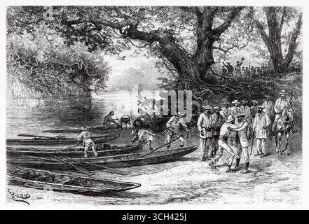 L'esploratore Chaffanjon incontra il generale Jesús Crespo Torres (1841-1898), stato di Bolívar, Venezuela. Sud America. Disegno di Edouard Riou (1833-1900) viaggio attraverso le pianure di Caura, 1885 di M. Jean Chaffanjon (1854-1913) le Tour du Monde 1888 Foto Stock