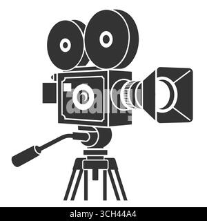 Fotocamera vintage con silhouette a cavalletto Vector Illustrazione Vettoriale