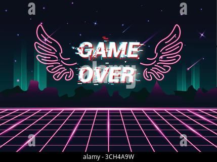 Game over con effetto glitch e sfondo navy Illustrazione Vettoriale
