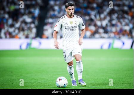 Madrid, Spagna, Spagna. 30 agosto 2025. Brahim DIAZ del Real Madrid durante la partita di LaLiga tra il Real Madrid CF e l'RCD Mallorca allo stadio Santiago Bernabeu il 30 agosto 2025 a Madrid, Spagna. (Credit Image: © Matthieu Mirville/ZUMA Press Wire) SOLO PER USO EDITORIALE! Non per USO commerciale! Foto Stock