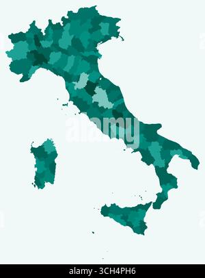 Mappa dell'Italia con le regioni. Solo una semplice mappa di confine con la divisione della regione. Tavolozza dei colori ottanio. Forma piatta in Italia con divisione amministrativa. Illustrazione Vettoriale