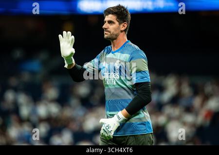 Madrid, Espagne. 30 agosto 2025. Thibaut COURTOIS del Real Madrid durante la partita di calcio della Liga spagnola tra il Real Madrid CF e l'RCD Mallorca il 30 agosto 2025 allo stadio Santiago Bernabeu di Madrid, Spagna - foto Matthieu Mirville (Tomas Garrido)/DPPI Credit: DPPI Media/Alamy Live News Foto Stock