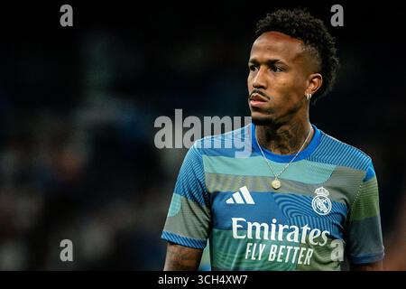 Madrid, Espagne. 30 agosto 2025. Eder MILITAO del Real Madrid durante la partita di calcio della Liga spagnola tra il Real Madrid CF e l'RCD Mallorca il 30 agosto 2025 allo stadio Santiago Bernabeu di Madrid, Spagna - foto Matthieu Mirville (Tomas Garrido)/DPPI Credit: DPPI Media/Alamy Live News Foto Stock