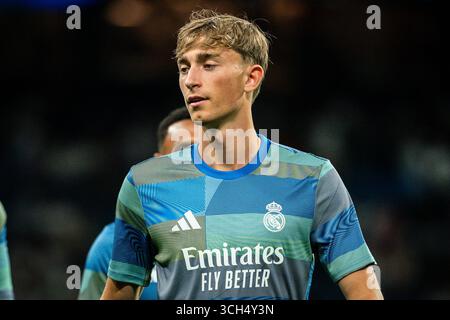 Madrid, Espagne. 30 agosto 2025. Dean HUIJSEN del Real Madrid durante la partita di calcio della Liga spagnola tra il Real Madrid CF e l'RCD Mallorca il 30 agosto 2025 allo stadio Santiago Bernabeu di Madrid, Spagna - foto Matthieu Mirville (Tomas Garrido)/DPPI Credit: DPPI Media/Alamy Live News Foto Stock