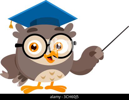 Owl Teacher Cartoon Character Pointer Stick Illustrazione Vettoriale