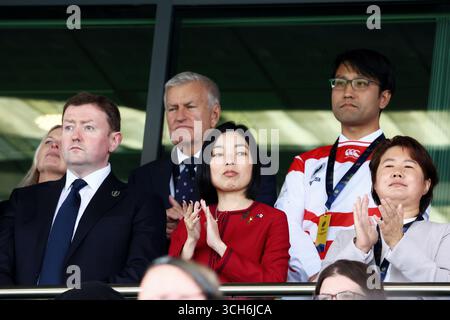 Exeter, Devon, Regno Unito. 31 agosto 2025. La principessa Akiko di Mikasa partecipa alla partita di Coppa del mondo di rugby tra nuova Zelanda e Giappone a Sandy Park, Exeter, Devon, Regno Unito. Crediti: Nidpor/Alamy Live News Foto Stock