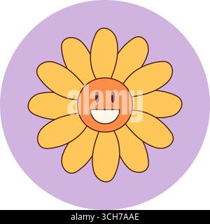 Adesivo Smiley floreale retrò Groovy Illustrazione Vettoriale