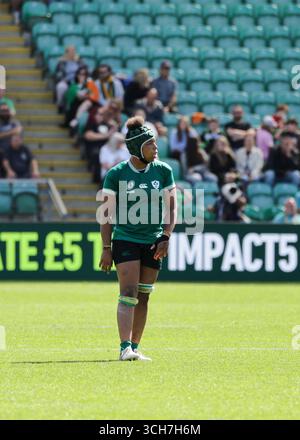 Northampton, Regno Unito. 31 agosto 2025. Grace Moore (IRE) durante la partita di Coppa del mondo di rugby Irlanda contro Spagna al Franklin's Garden Stadium. SOLO PER USO EDITORIALE. NON PER USO COMMERCIALE. Northampton, Regno Unito © ️ crediti: Elsie Kibue/Alamy Live News Foto Stock