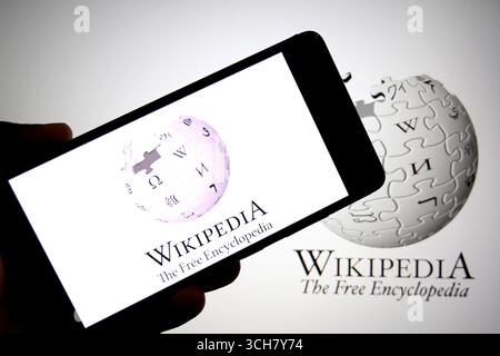 India. 30 agosto 2025. In questa immagine, un logo Wikipedia viene visualizzato su uno smartphone e sullo sfondo. (Immagine di credito: © Avishek Das/SOPA Images via ZUMA Press Wire) SOLO PER USO EDITORIALE! Non per USO commerciale! Foto Stock