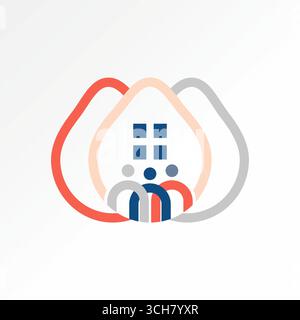 Design del logo concept grafico immagine vettoriale premium creativa TOP sell 3 linee avocado frutta persone tenere per mano verdure partner natura finestra Home Illustrazione Vettoriale