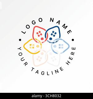 Design del logo concept grafico immagine vettoriale premium creativa TOP vende avocado a 6 linee finestra rotante e persone che si tengono per mano al servizio agricolo Illustrazione Vettoriale