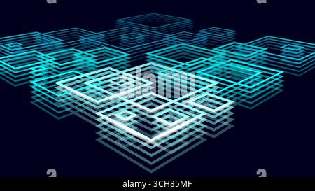 Concetto di forme geometriche astratte. Rettangoli a strati grafica digitale contemporanea. Innovazione tecnologica presentazione delle costruzioni future. Tur Illustrazione Vettoriale